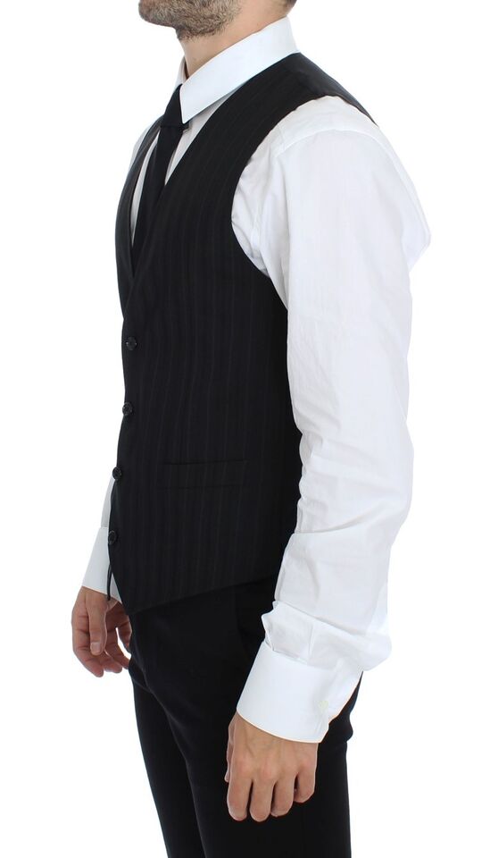 Dolce &amp; Gabbana Black Striped Stretch Dress Vest Vest