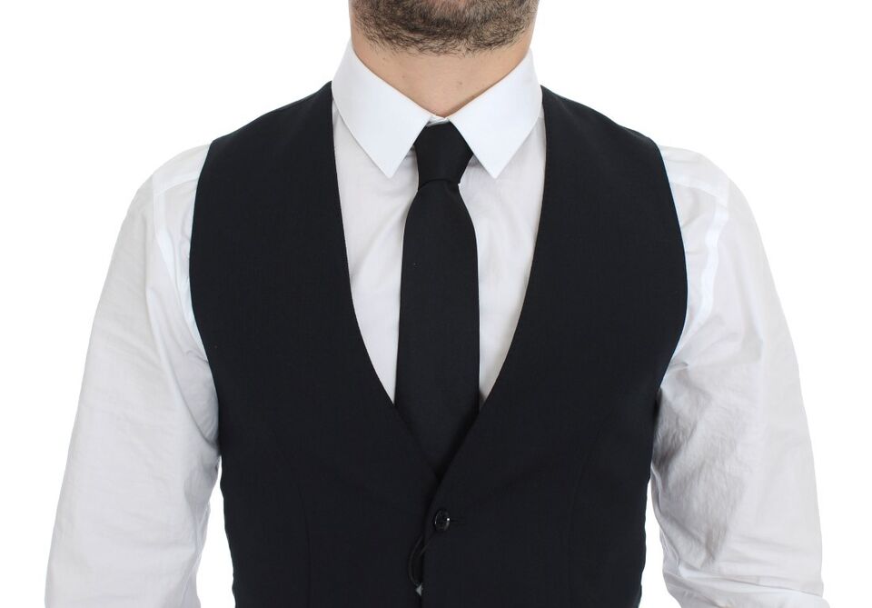 Dolce &amp; Gabbana Blue Wool Formal Dress Vest Waistcoat