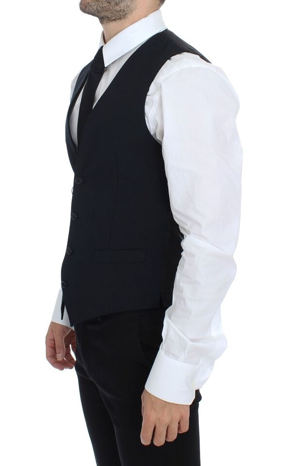 Dolce &amp; Gabbana Blue Wool Formal Dress Vest Waistcoat