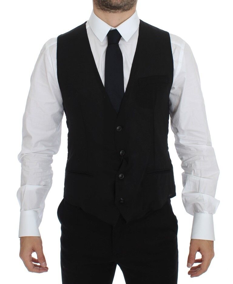 Dolce &amp; Gabbana Black Wool Formal Dress Vest Waistcoat Jacket