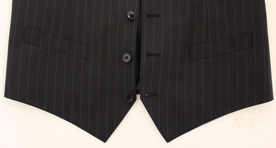 Dolce &amp; Gabbana Black Striped Wool Silk Dress Vest Waistcoat