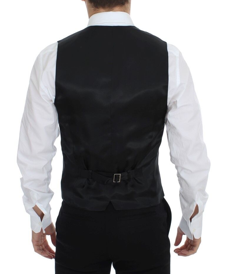 Dolce &amp; Gabbana Black Striped Wool Silk Dress Vest Waistcoat