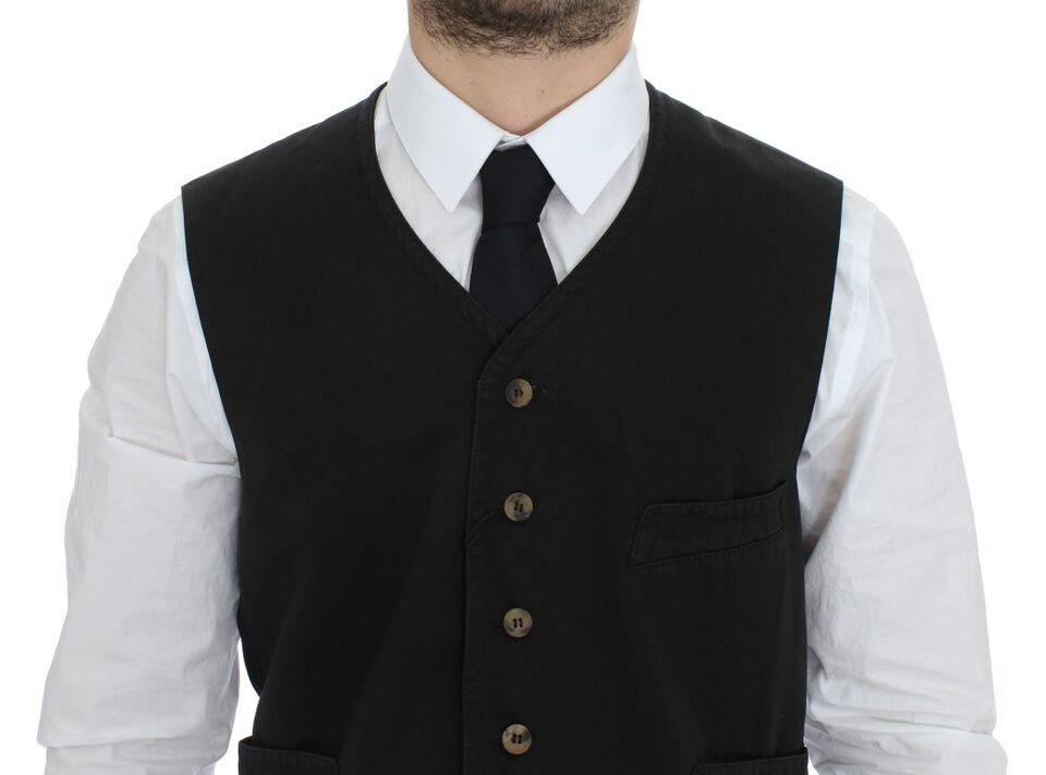Dolce &amp; Gabbana Black Cotton Blend Dress Vest Waistcoat