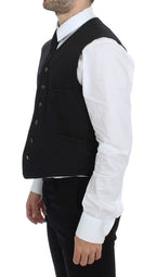 Dolce &amp; Gabbana Black Cotton Blend Dress Vest Waistcoat