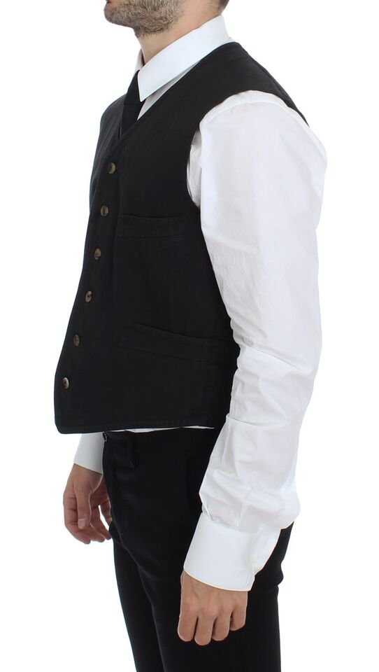 Dolce &amp; Gabbana Black Cotton Blend Dress Vest Waistcoat