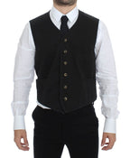 Dolce &amp; Gabbana Black Cotton Blend Dress Vest Waistcoat