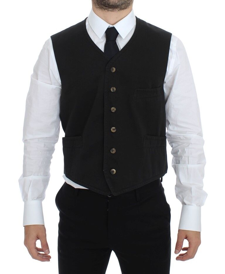 Dolce &amp; Gabbana Black Cotton Blend Dress Vest Waistcoat
