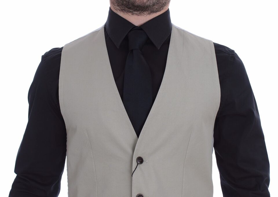 Dolce &amp; Gabbana Beige Silk Blend Dress Formal Vest Waistcoat