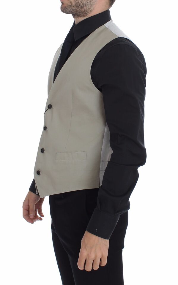 Dolce &amp; Gabbana Beige Silk Blend Dress Formal Vest Waistcoat