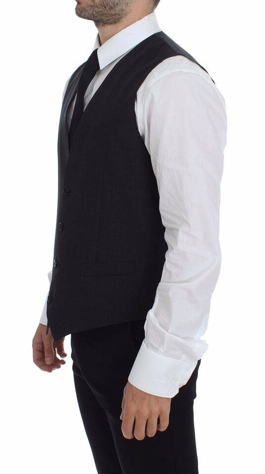 Dolce &amp; Gabbana Gray Slim Fit Button Front Dress Formal Vest