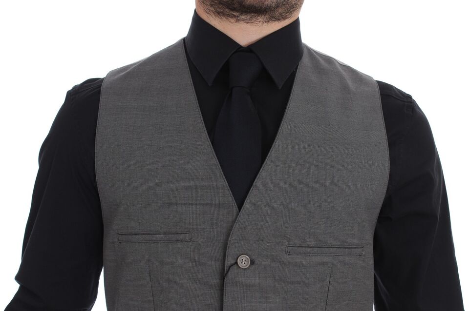 Dolce &amp; Gabbana Gray Cotton Slim Fit Button Front Dress Vest