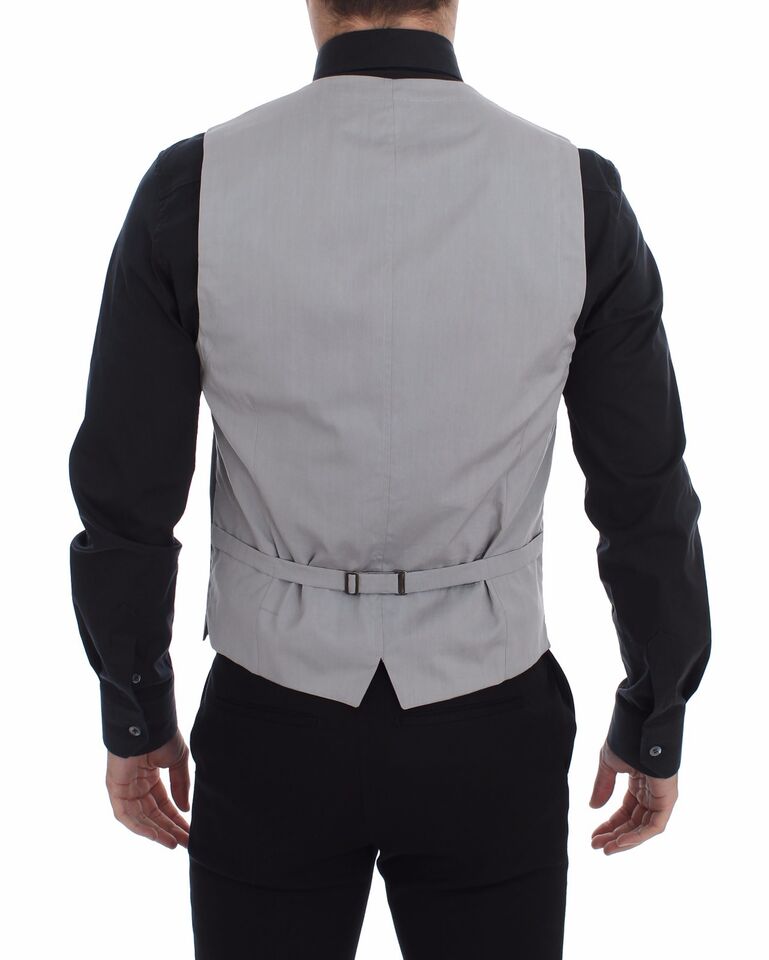 Dolce &amp; Gabbana Gray Cotton Slim Fit Button Front Dress Vest