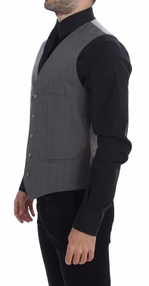 Dolce &amp; Gabbana Gray Cotton Slim Fit Button Front Dress Vest
