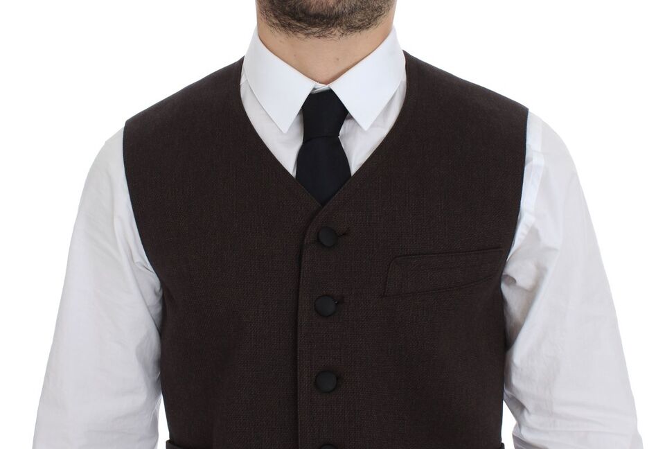 Dolce &amp; Gabbana Brown Cotton Blend Dress Vest Waistcoat