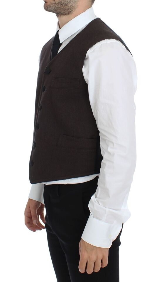 Dolce &amp; Gabbana Brown Cotton Blend Dress Vest Waistcoat