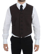 Dolce &amp; Gabbana Brown Cotton Blend Dress Vest Waistcoat