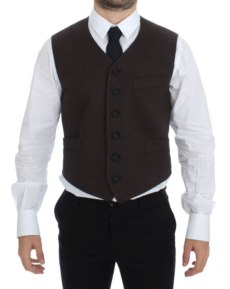 Dolce &amp; Gabbana Brown Cotton Blend Dress Vest Waistcoat