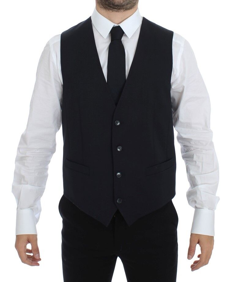Dolce &amp; Gabbana Gray Striped Wool Silk Dress Vest Waistcoat