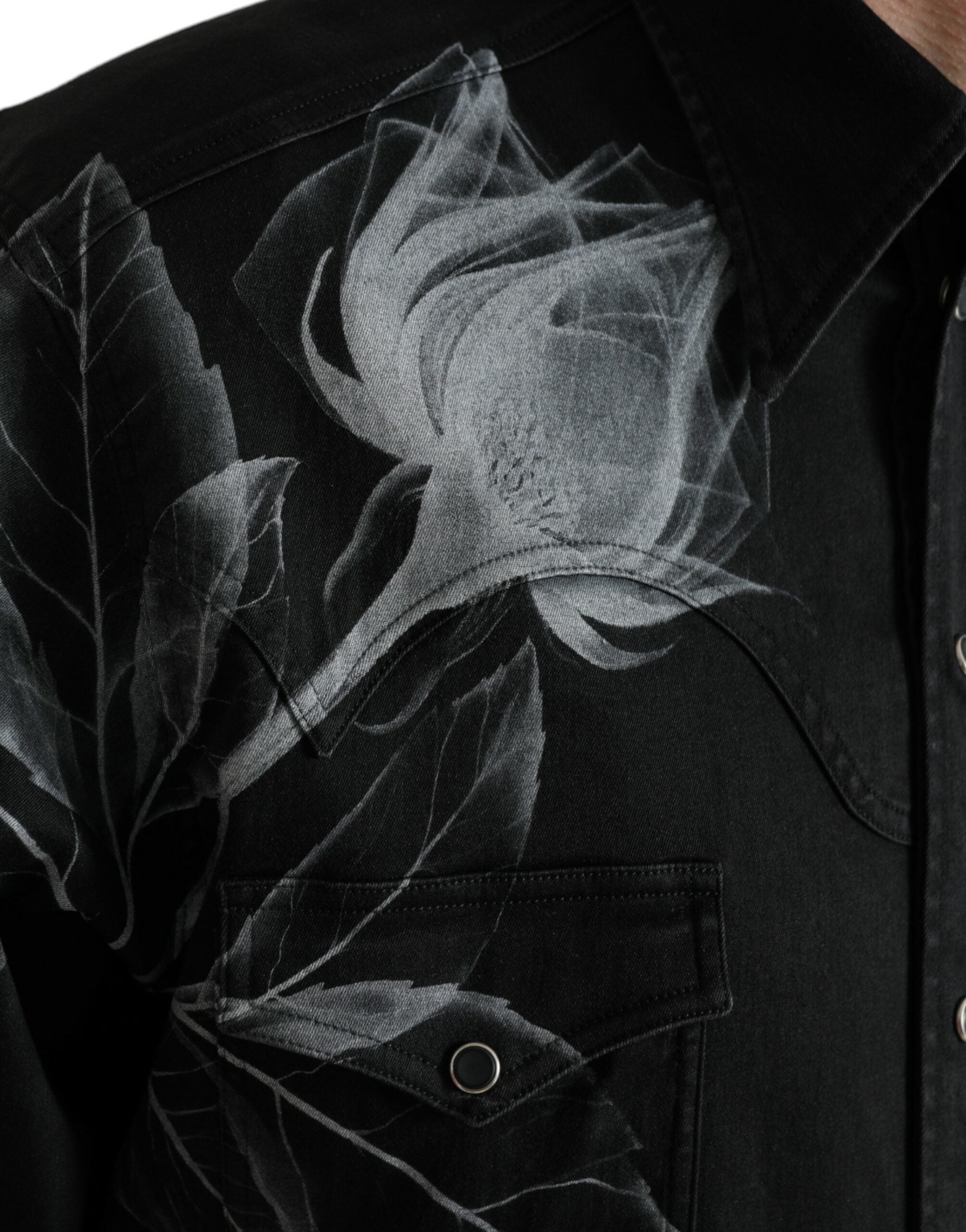 Dolce &amp; Gabbana Black Floral Cotton Collared Dress Shirt