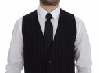 Dolce &amp; Gabbana Black Striped Wool Logo Vest Gilet Weste