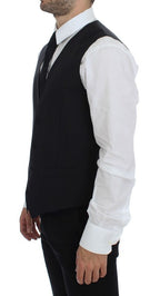 Dolce &amp; Gabbana Black Striped Wool Single Breasted Vest
