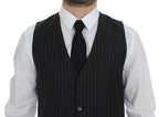 Dolce &amp; Gabbana Gray Striped Wool Logo Vest Gilet Weste