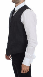 Dolce &amp; Gabbana Gray Striped Wool Logo Vest Gilet Weste