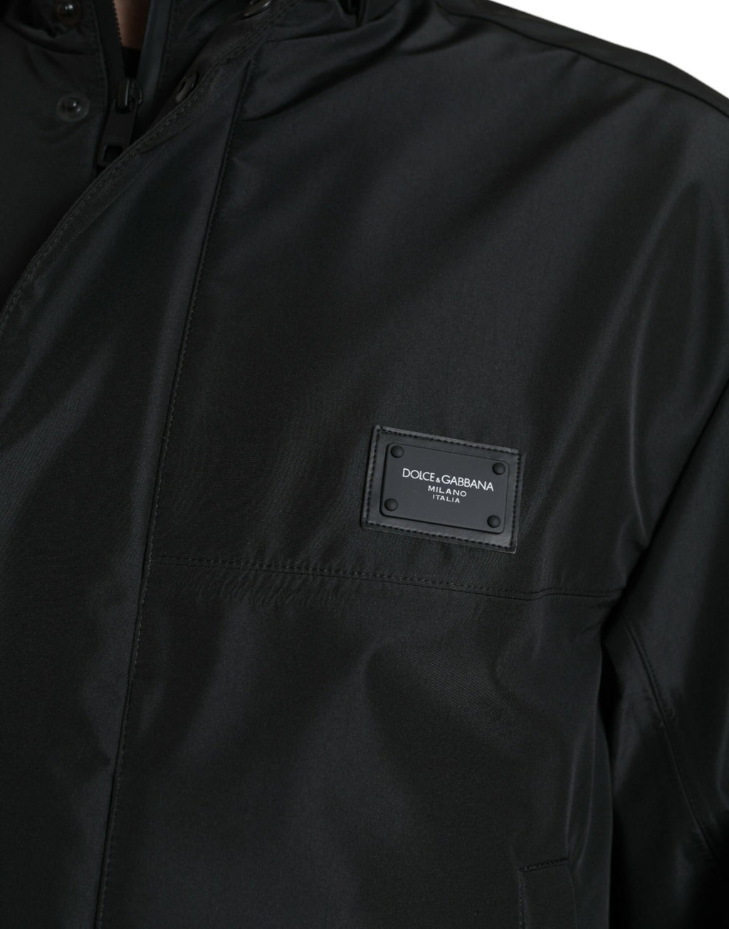 Dolce &amp; Gabbana Black Polyester Logo Plaque Hooded Jacket