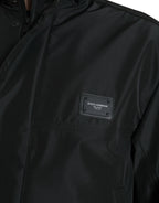 Dolce &amp; Gabbana Black Polyester Logo Plaque Hooded Jacket