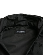 Dolce &amp; Gabbana Black Polyester Logo Plaque Hooded Jacket