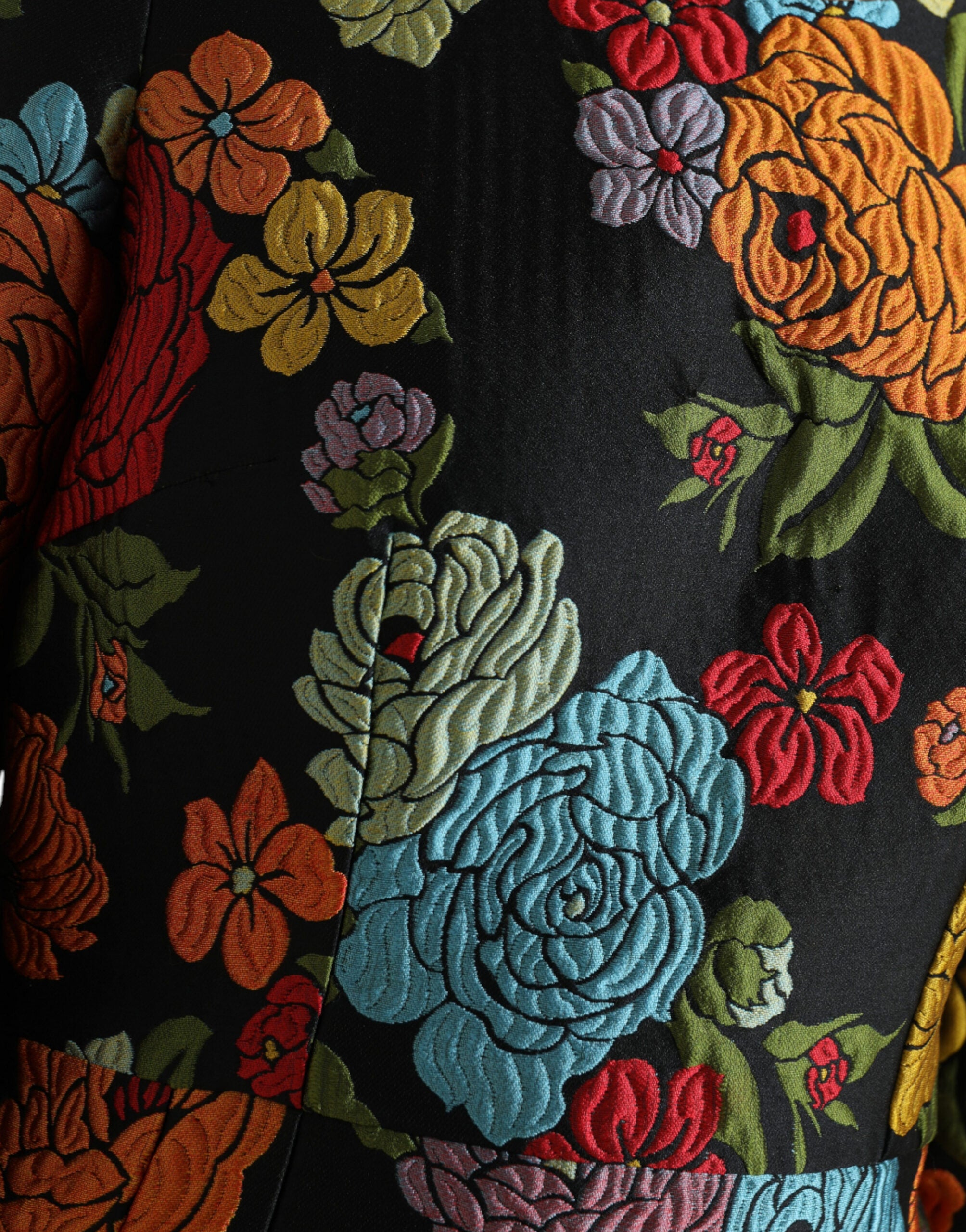 Dolce &amp; Gabbana Black Floral Embroidery Knee Length Dress