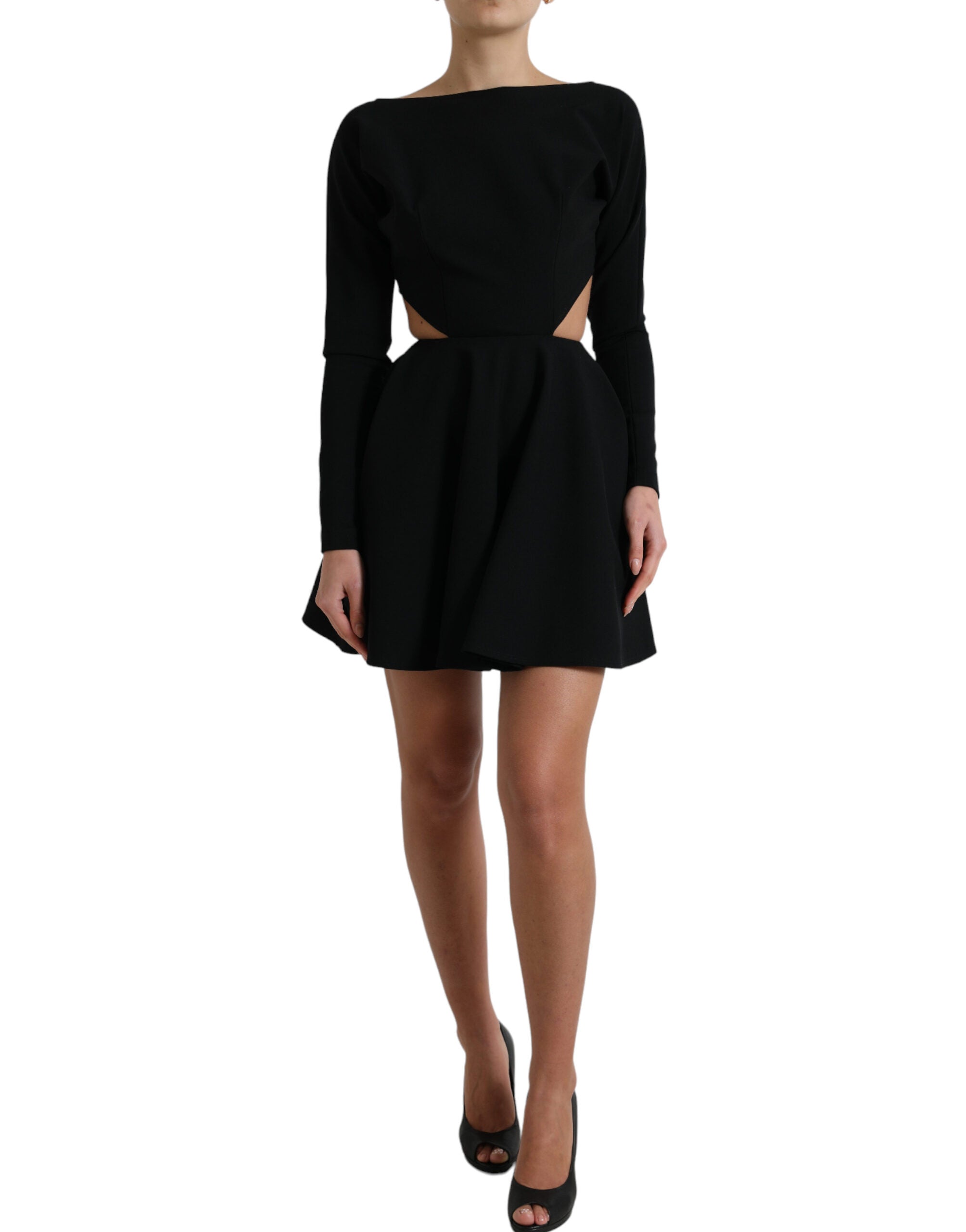 Dolce &amp; Gabbana Black Viscose Cut Out A-line Long Sleeves Mini Dress