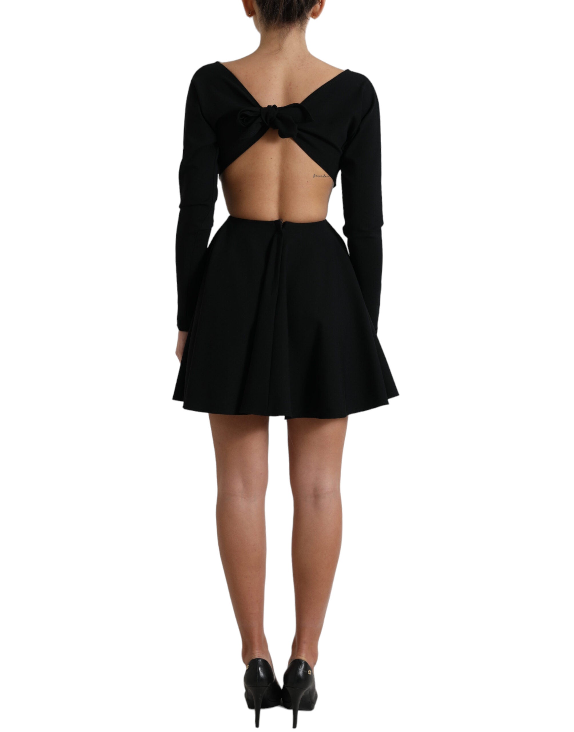 Dolce &amp; Gabbana Black Viscose Cut Out A-line Long Sleeves Mini Dress