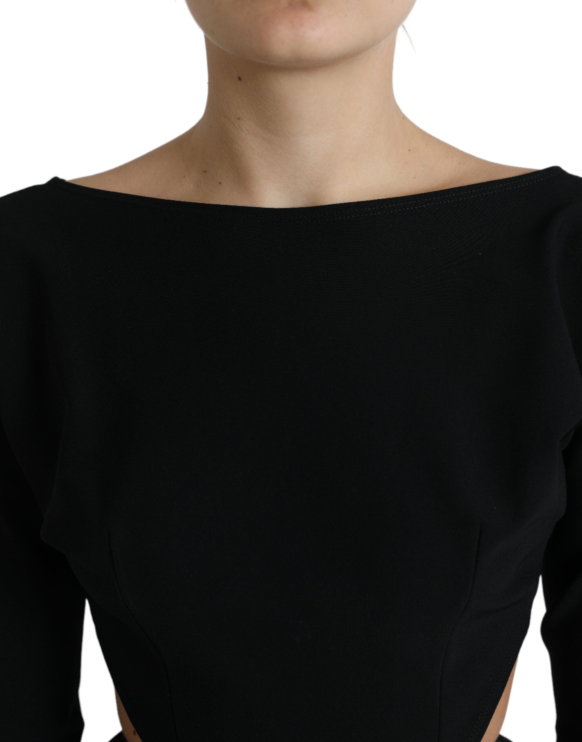 Dolce &amp; Gabbana Black Viscose Cut Out A-line Long Sleeves Mini Dress