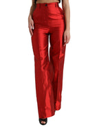 Dolce &amp; Gabbana Red Satin Silk High Waist Wide Leg Pants
