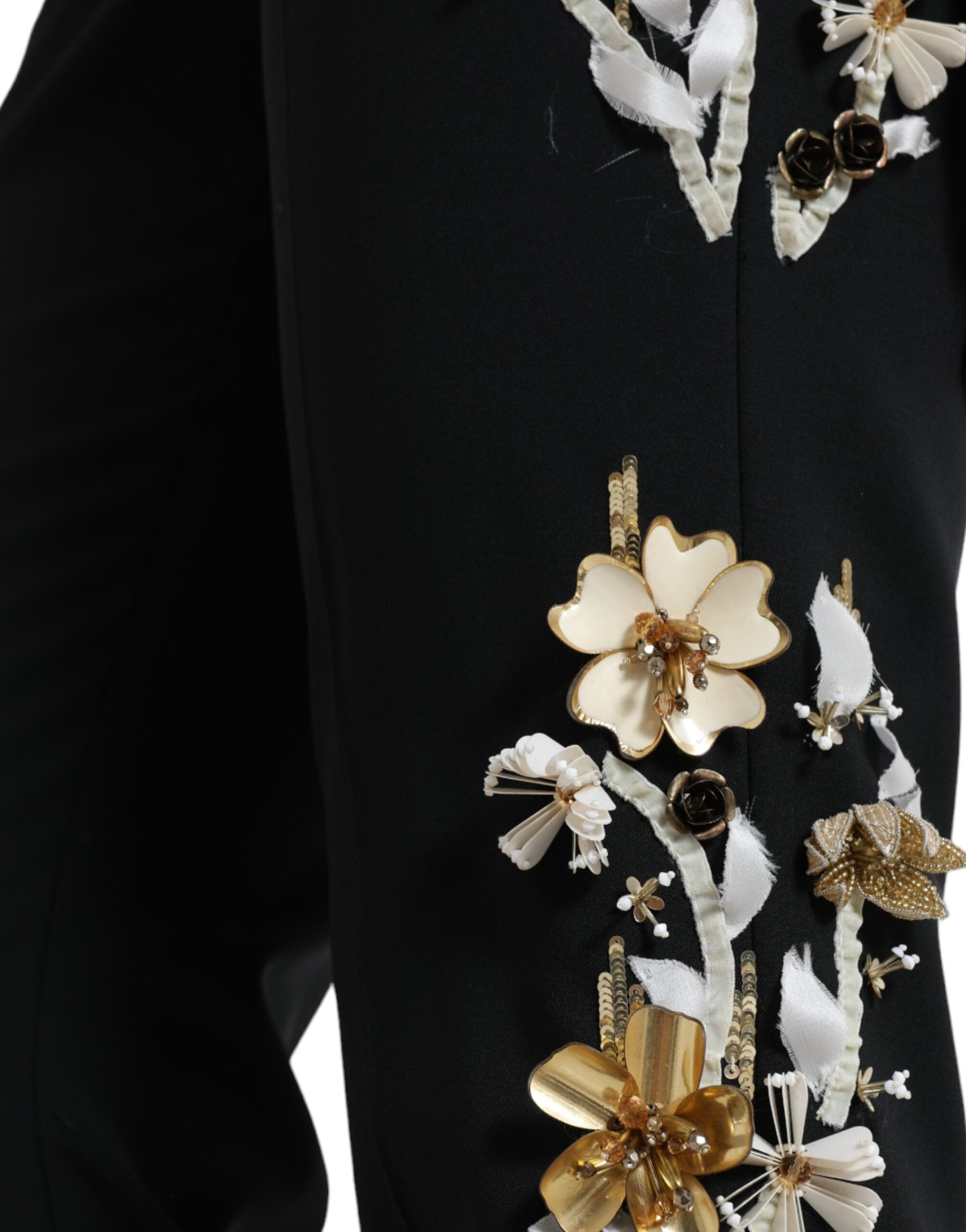 Dolce &amp; Gabbana Black Floral Applique High Waist Tapered Pants