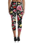 Dolce &amp; Gabbana Black Floral Print Mid Waist Cropped Pants