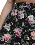 Dolce &amp; Gabbana Black Floral Wool High Waist Wide Leg Pants