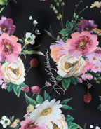 Dolce &amp; Gabbana Black Floral Wool High Waist Wide Leg Pants