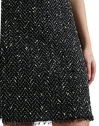 Dolce & Gabbana Black Wool Knit Tweed High Waist Mini Skirt