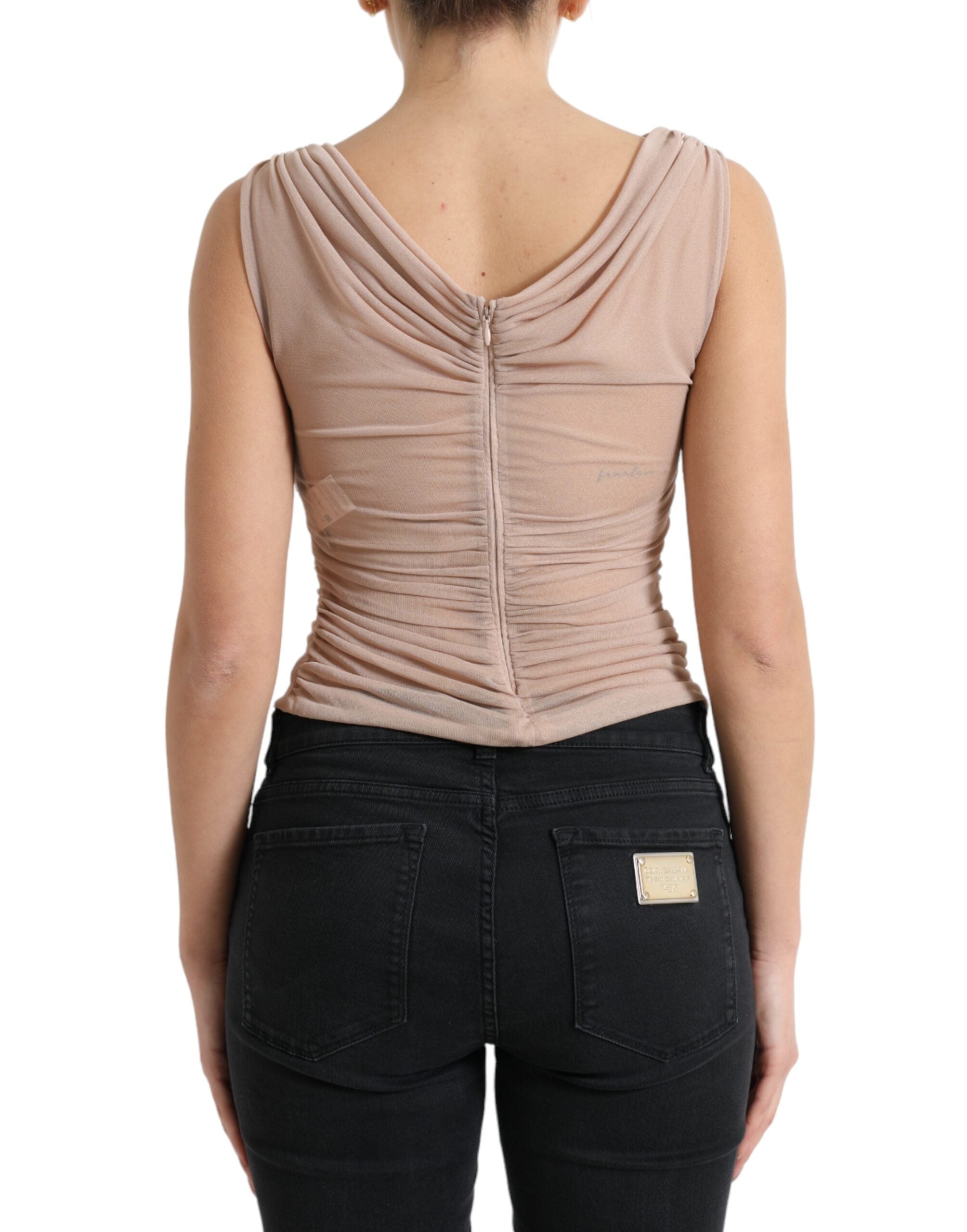 Dolce &amp; Gabbana Beige Viscose V-neck Sleeveless Tank Top