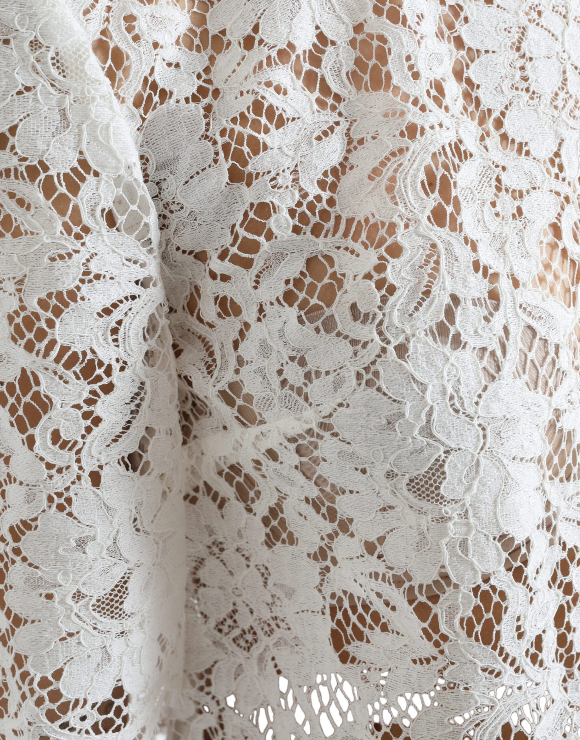 Dolce &amp; Gabbana White Floral Lace Cotton Round Neck Blouse Top