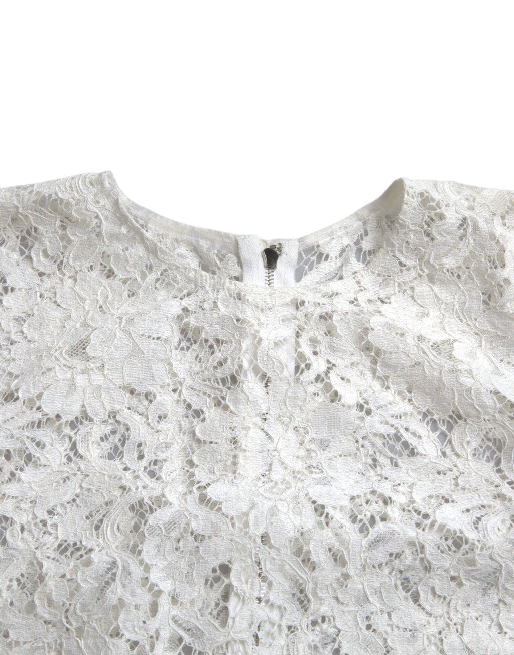 Dolce &amp; Gabbana White Floral Lace Cotton Round Neck Blouse Top