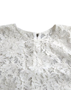 Dolce &amp; Gabbana White Floral Lace Cotton Round Neck Blouse Top