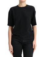 Dolce &amp; Gabbana Black Silk Round Neck Short Sleeve Blouse Top