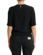 Dolce &amp; Gabbana Black Silk Round Neck Short Sleeve Blouse Top