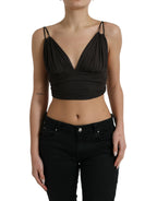 Dolce &amp; Gabbana Brown Viscose Plunging V-neck Cropped Tank Top