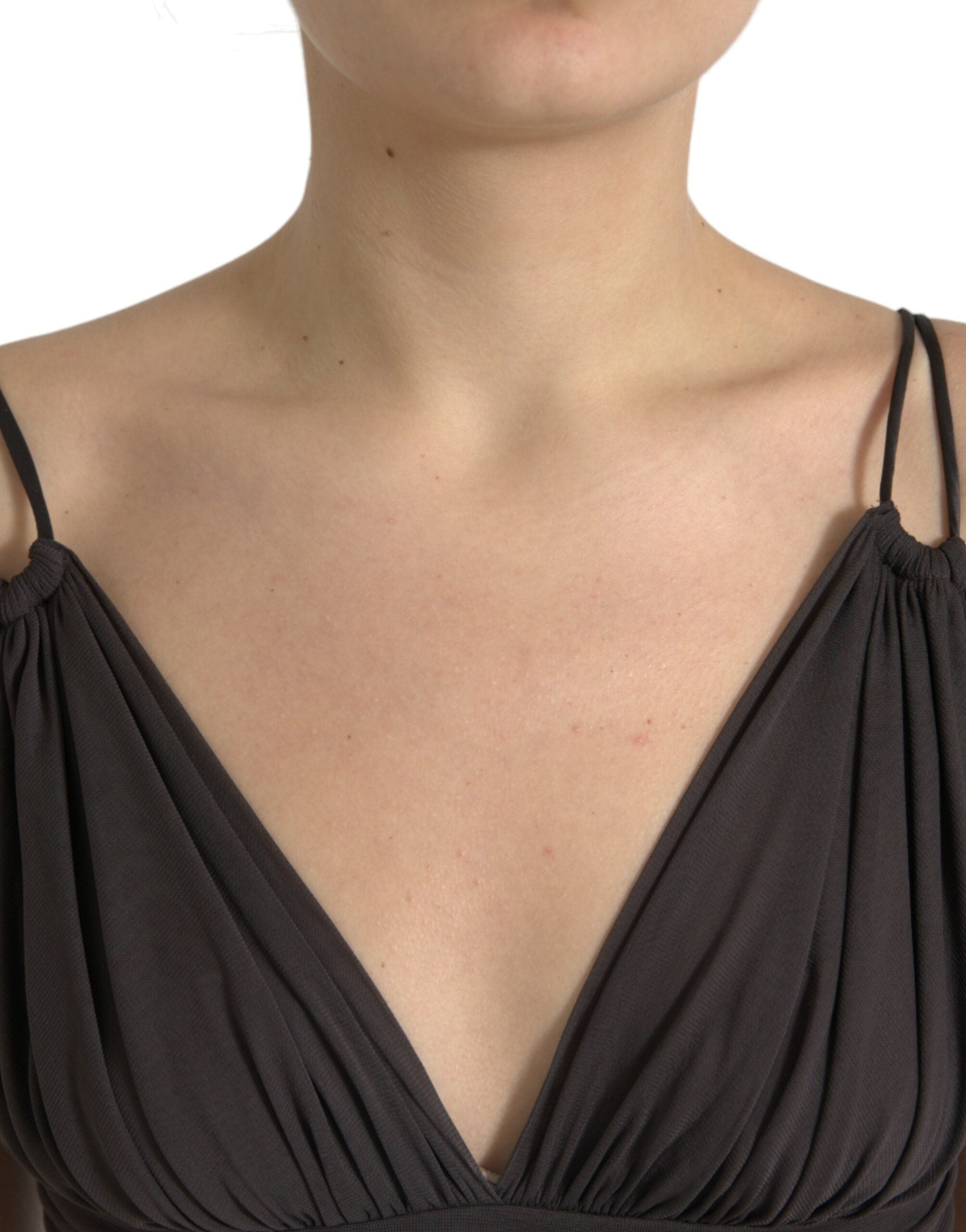 Dolce &amp; Gabbana Brown Viscose Plunging V-neck Cropped Tank Top