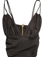 Dolce &amp; Gabbana Brown Viscose Plunging V-neck Cropped Tank Top