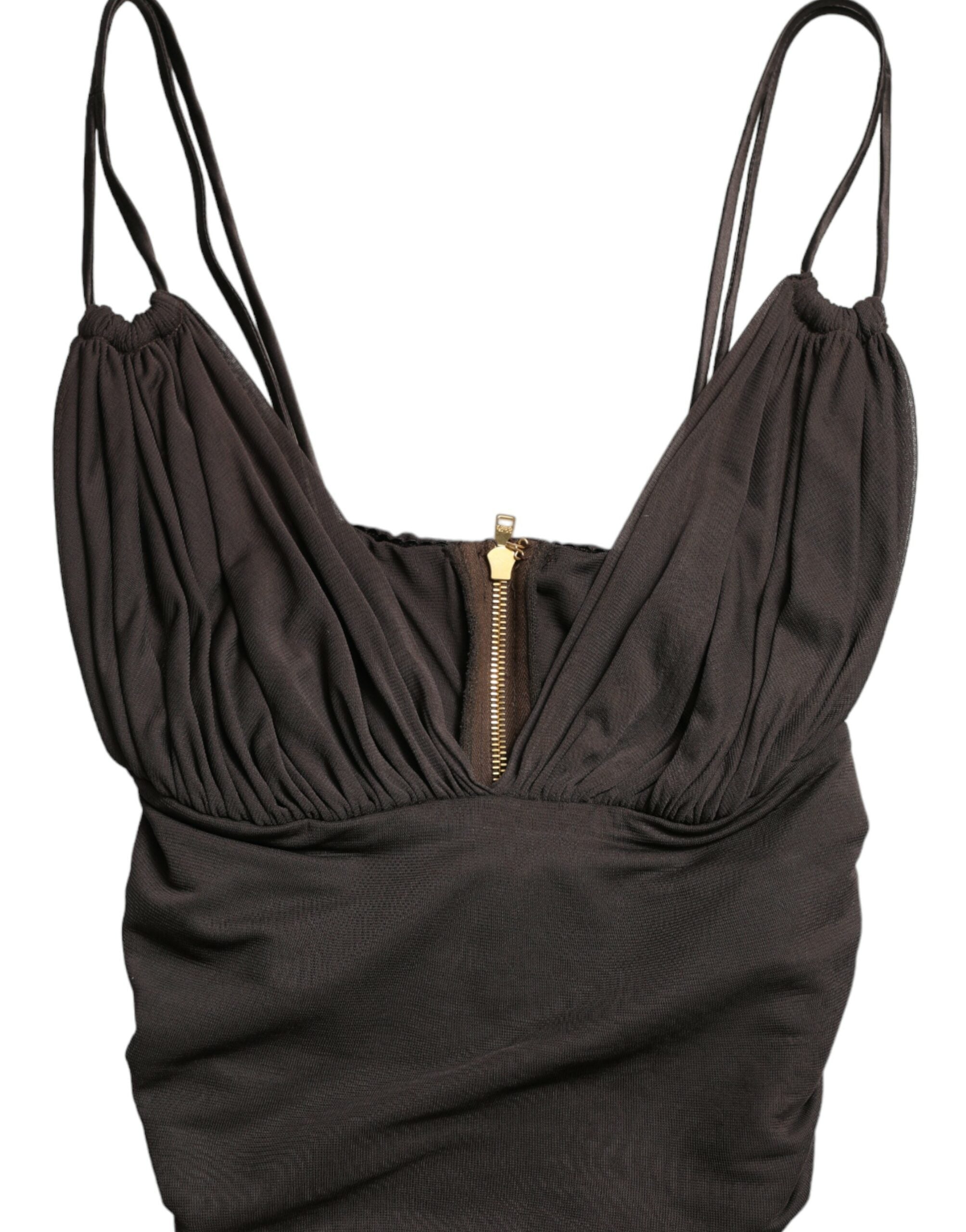 Dolce &amp; Gabbana Brown Viscose Plunging V-neck Cropped Tank Top